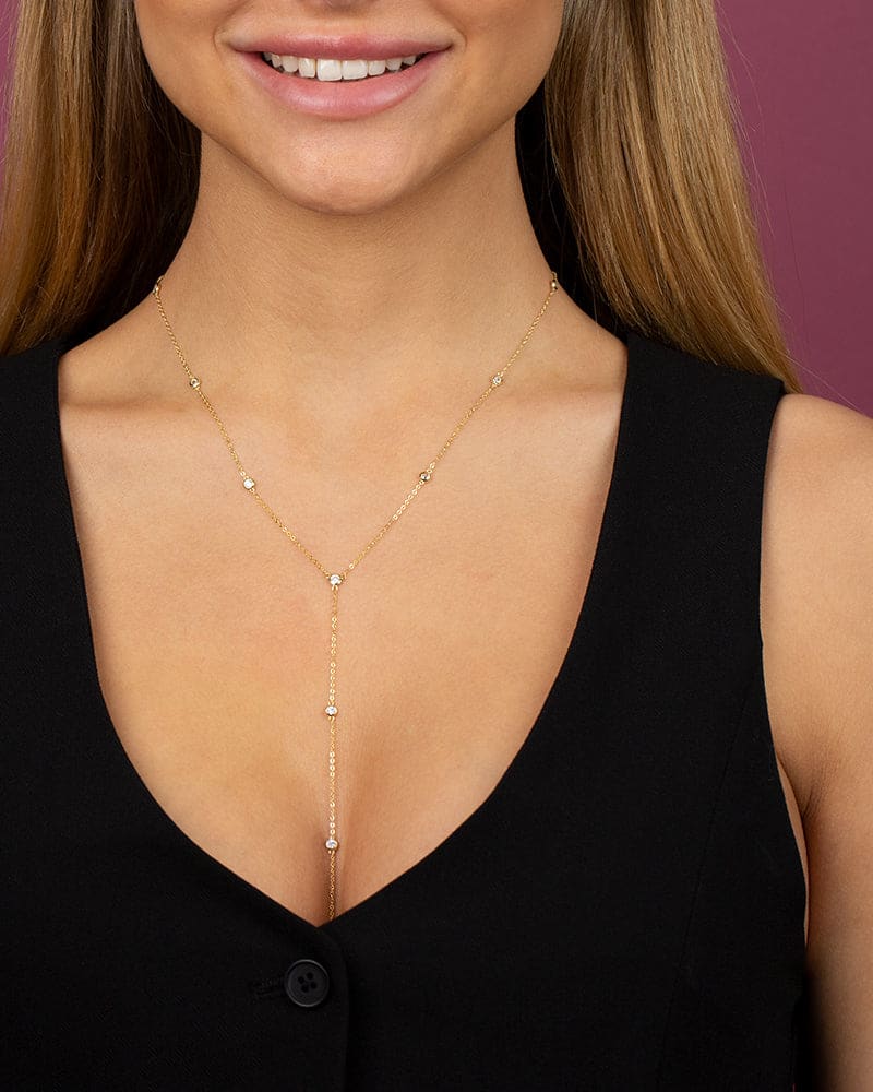 Colored CZ Bezel Station Lariat Necklace Gold One Size Gold